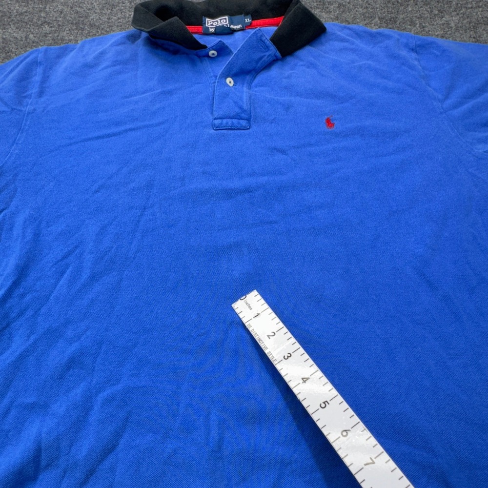 Polo Ralph Lauren Polo Mens XL Blue Black Collar Short Sleeve Pique Preppy - Picture 7 of 12